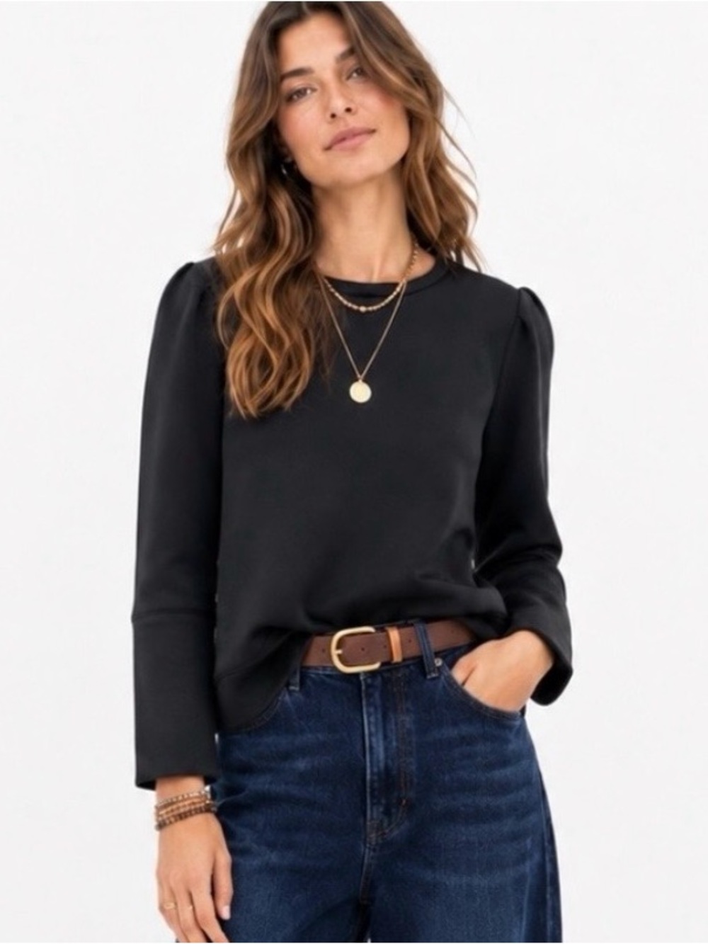 Stella & Dot Neoprene Scuba Top Puff Sleeve XL NWT Black Minimalist Modern
